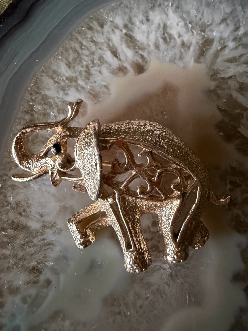 Sarah Coventry Gold-Tone Elephant Brooch with Cutout Filigree